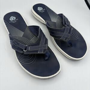 Clarks Sandals Womens Size 10 Cloudsteppers Breeze Sea Navy Blue Flip Flop Thong